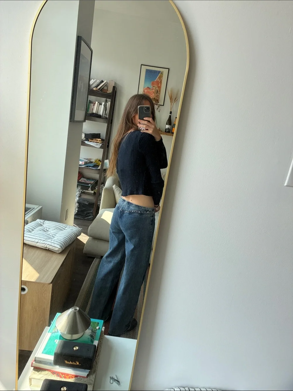 Massimo Dutti Navy Ribbed Button-Front Cropped Top - Picture 3 of 3